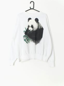 Cute Vintage Panda Sweater In White And Black 80s 90s Free Size
