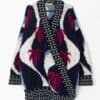 Epic Vintage Wool Cardigan Coat In Navy With Multicoloured Palm Trees And Love Hearts Large Xl