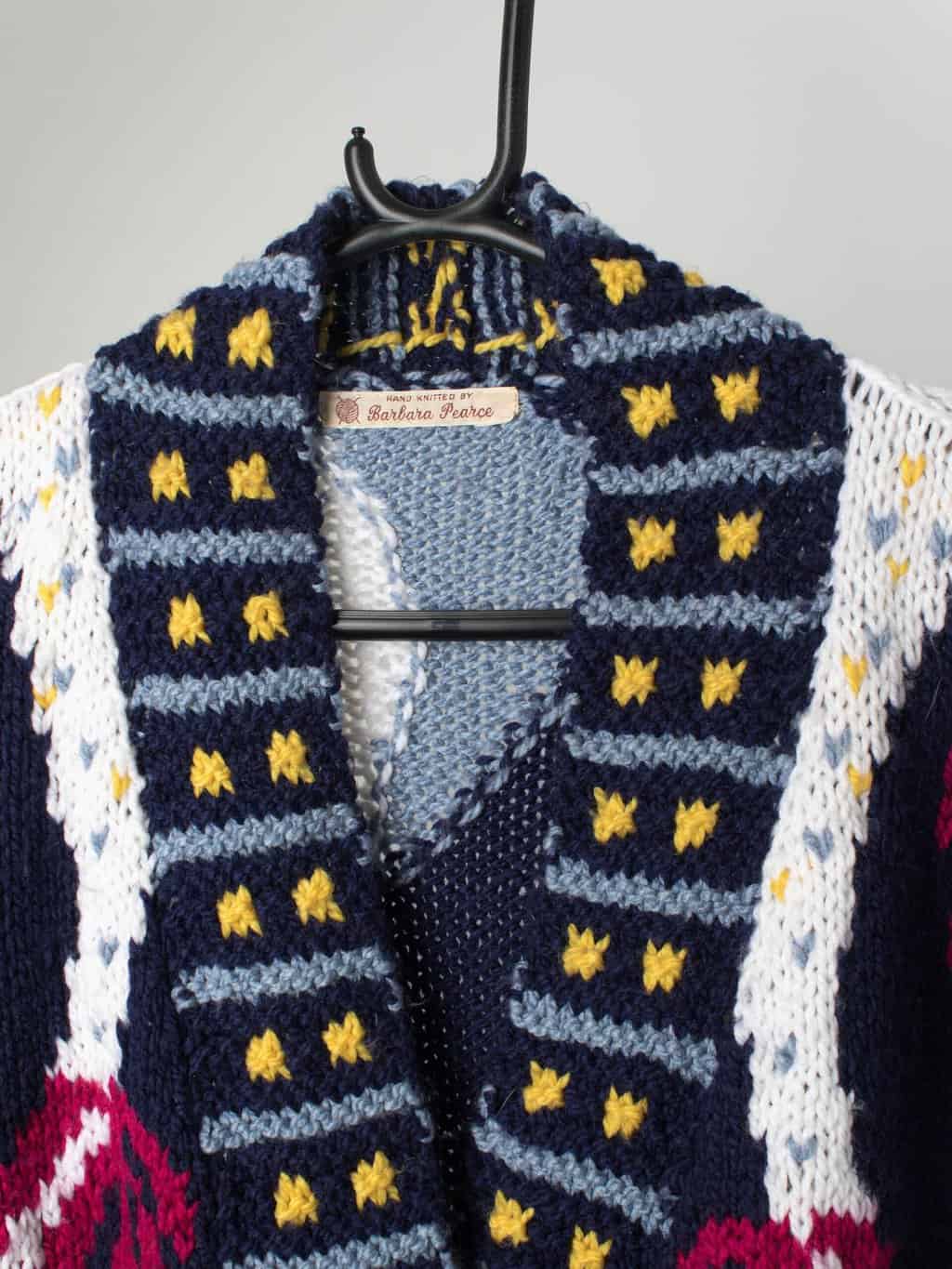 Epic Vintage Wool Cardigan Coat In Navy With Multicoloured Palm Trees And Love Hearts Large Xl 2