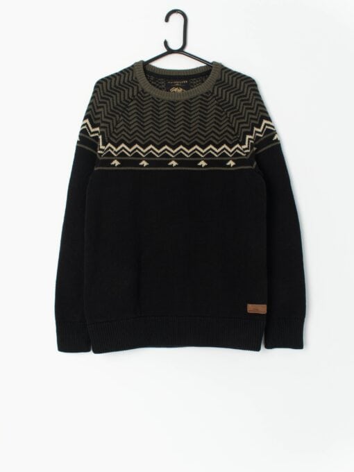 Mens Quicksilver Knitted Jumper In Olive Green And Black Medium