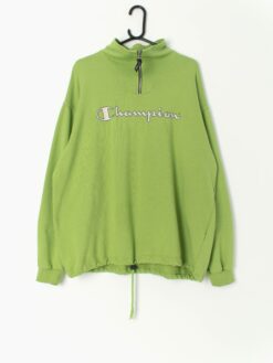 Mens Vintage Champion Sweatshirt In Bright Green With Quarter Zip Xl