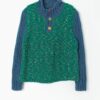 Mens Vintage Hand Knitted Jumper With Playful Design In Blue And Green Multicoloured Large Xl