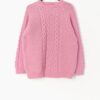 Pink Vintage Cable Knit Jumper With Chunky Knit Hand Knitted Barbie Pink Small Medium