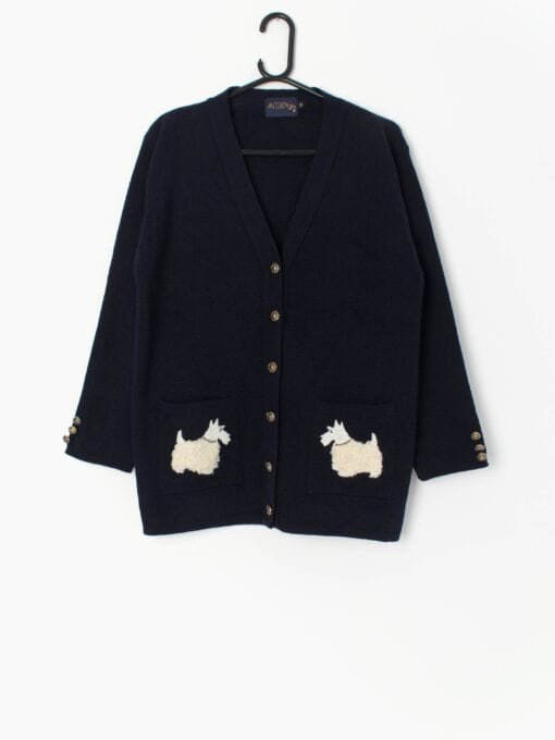 Scottish Terrier Navy Blue Cardigan With White Dogs On Navy Background By Acorn 90s Medium