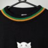 Vintage 90s White Cat Sweater In Black With Bright Stripes Medium Large 2