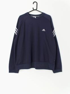 Vintage Adidas Sweatshirt Y2k Navy Blue With White Stripes Xl