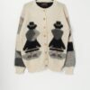 Vintage Alpaca Wool Cardigan With Abstract Pattern And Characters Large