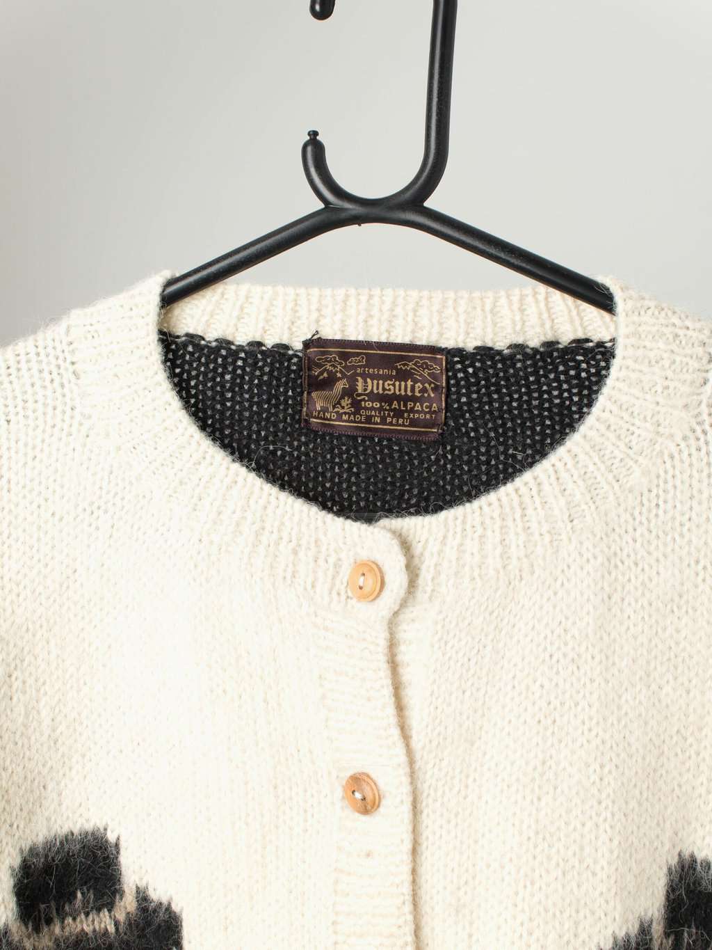 Vintage Alpaca Wool Cardigan With Abstract Pattern And Characters Large 2