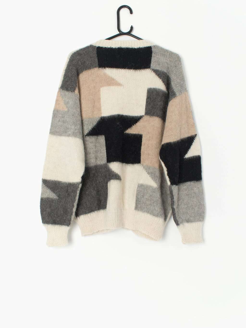 Vintage Alpaca Wool Cardigan With Abstract Pattern And Characters Large 3