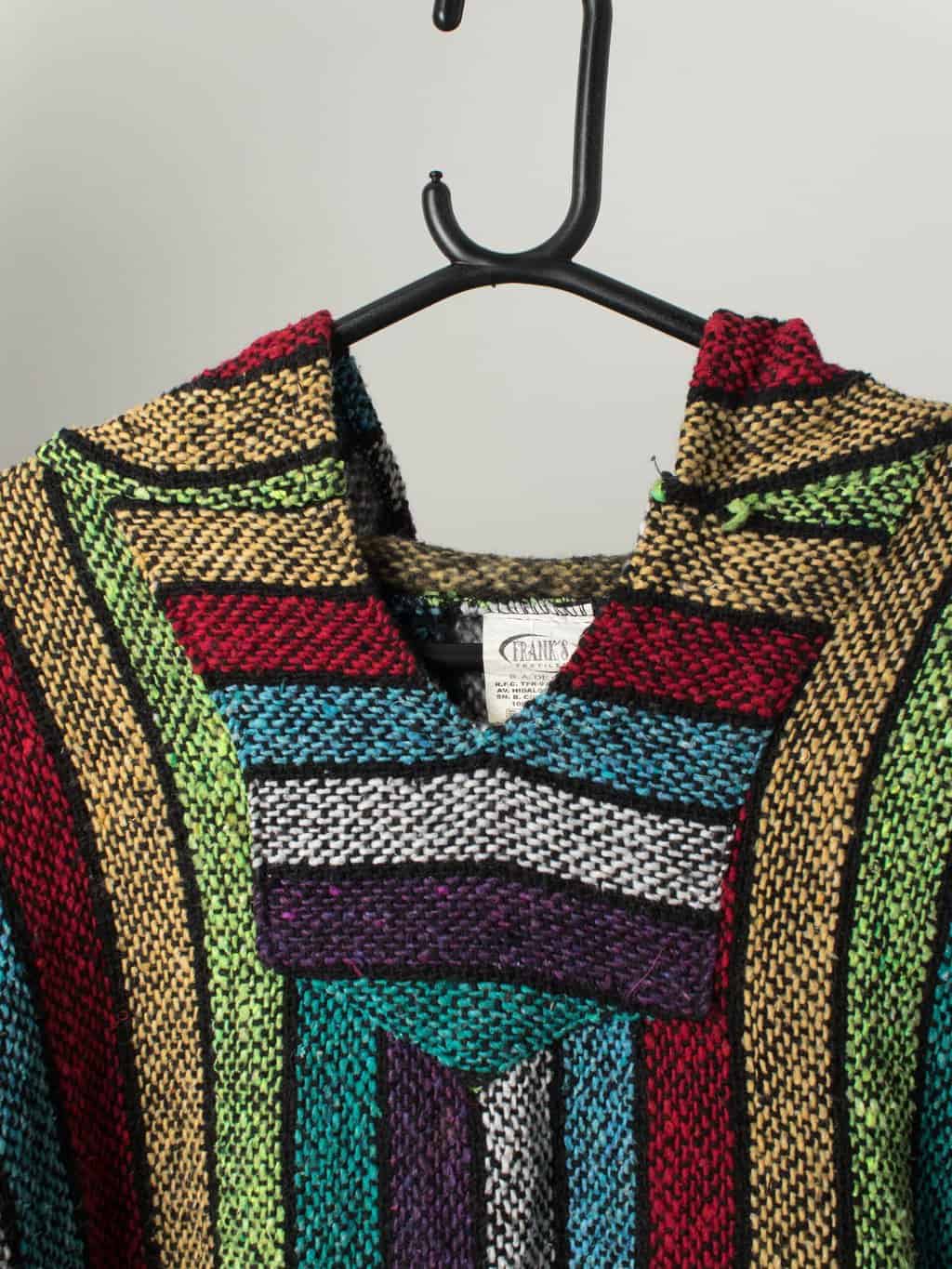 Vintage Baja Stripped Hoodie In Bright Multicolour Pattern Made In Mexico Large 2