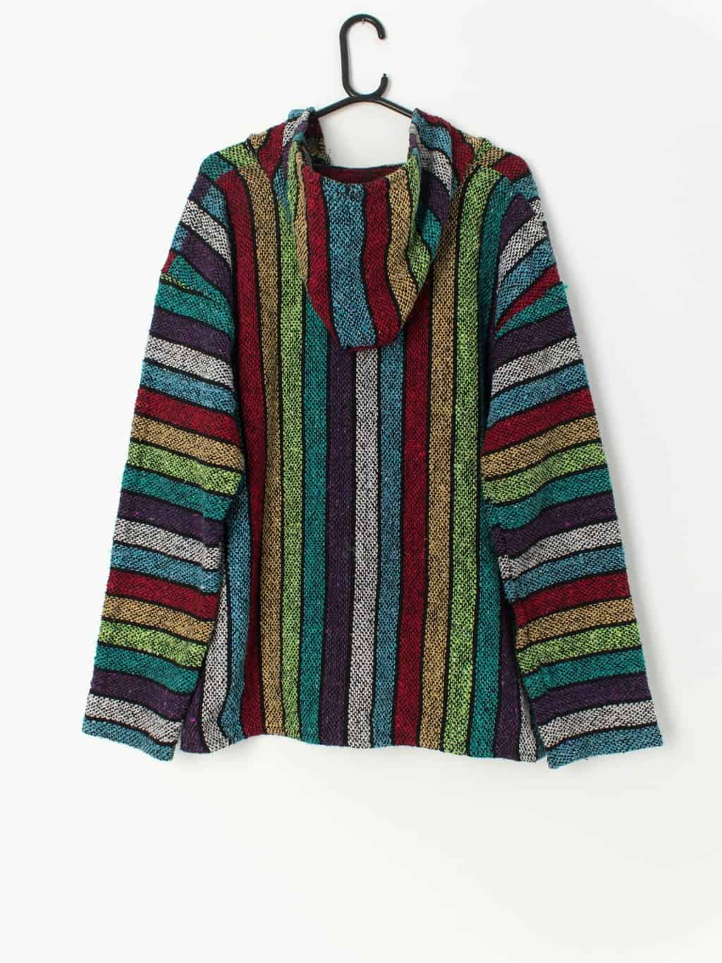 Vintage Baja Stripped Hoodie In Bright Multicolour Pattern Made In Mexico Large 3