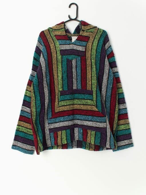 Vintage Baja Stripped Hoodie In Bright Multicolour Pattern Made In Mexico Large