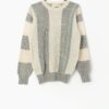 Vintage Braemar Wool Jumper In Cream Grey And Mint Green 80s Small Medium