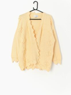 Vintage Golden Spiderweb Cardigan In Pastel Yellow Cotton Medium Large
