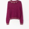 Vintage Hand Knitted Sweater In Raspberry Purple With Frilly Collar Medium
