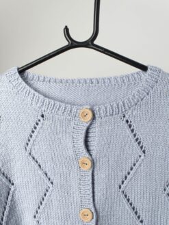 Vintage Handknitted Cardigan In Pastel Blue With Wooden Buttons Medium 2