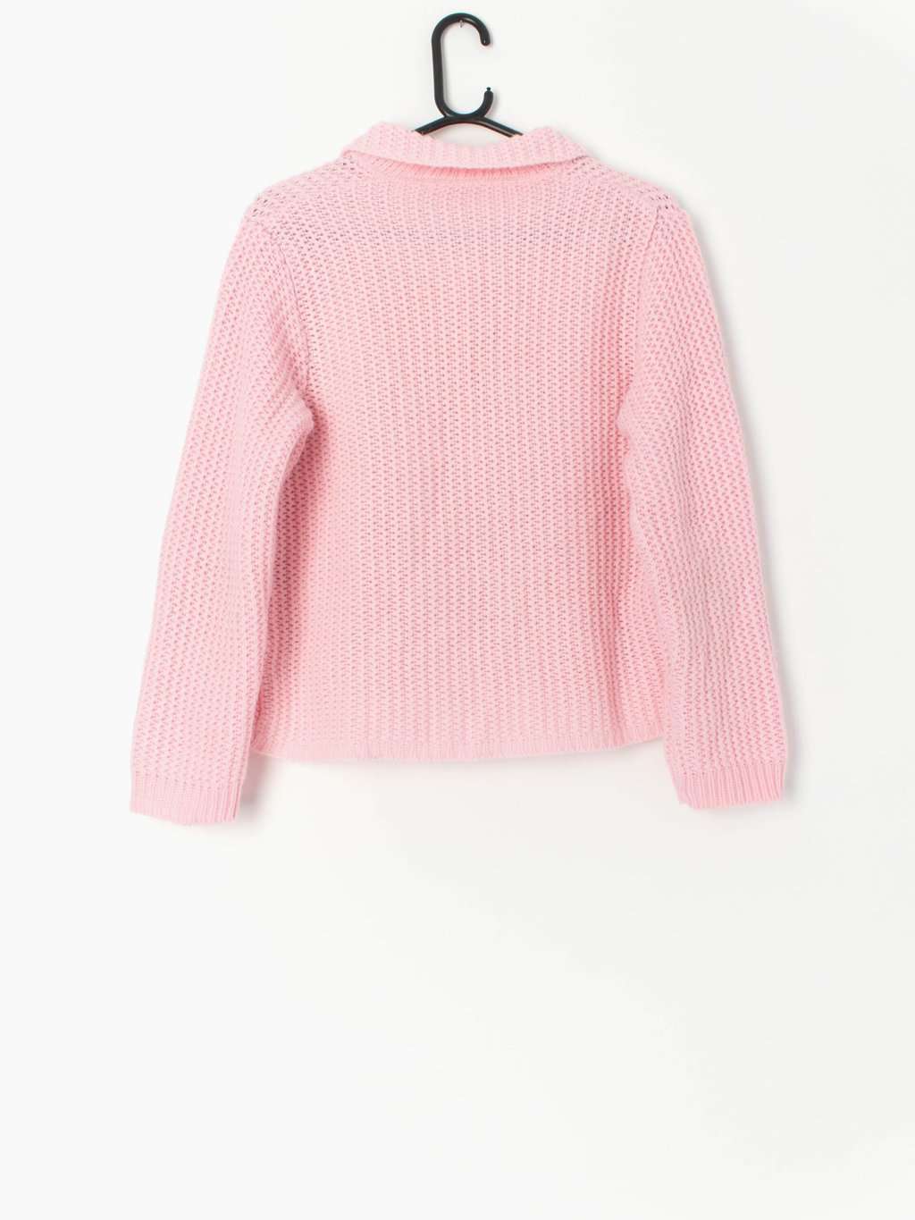 Vintage Handknitted Cardigan In Soft Pink With Collar And Large Buttons Medium Large 3