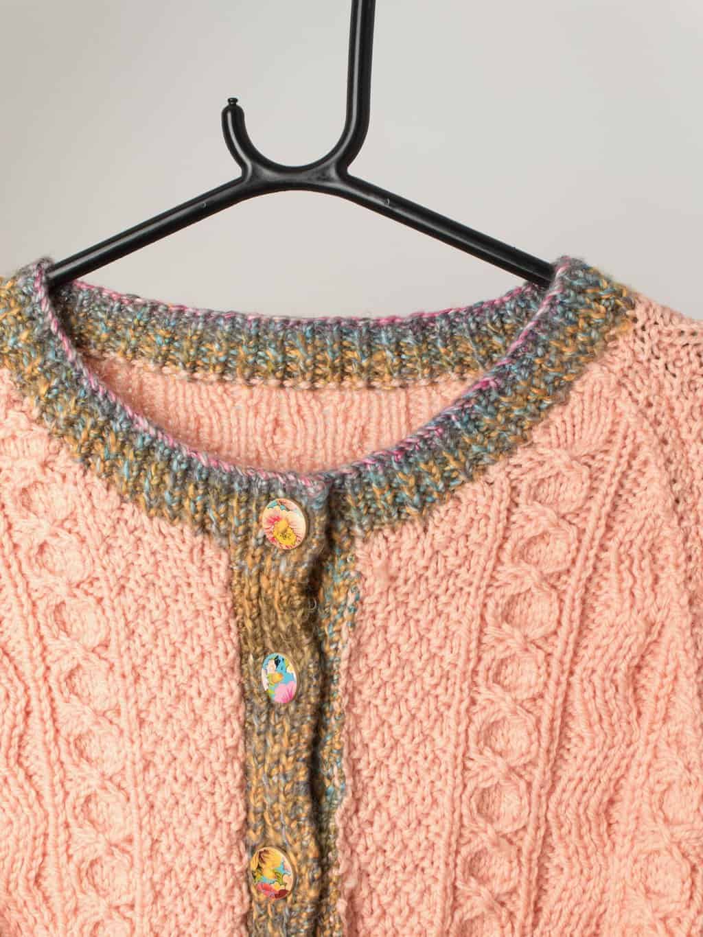 Vintage Handknitted Peach Cardigan With Cute Hawaiian Buttons Small 2