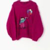 Vintage Hot Pink Mohair Jumper With Clown And Party Balloons Medium