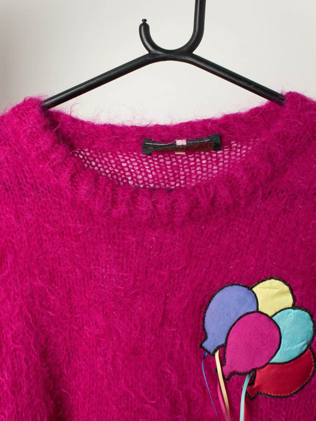 Vintage Hot Pink Mohair Jumper With Clown And Party Balloons Medium 2