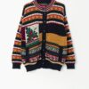 Vintage Irish Knit Cardigan With Multicoloured Stripes And Strawberries Medium