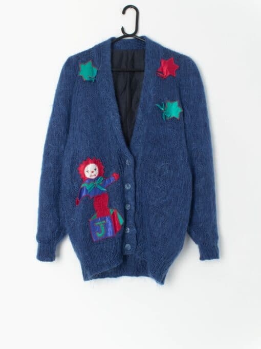 Vintage Jack In The Box Mohair Cardigan In Electric Blue Medium Large