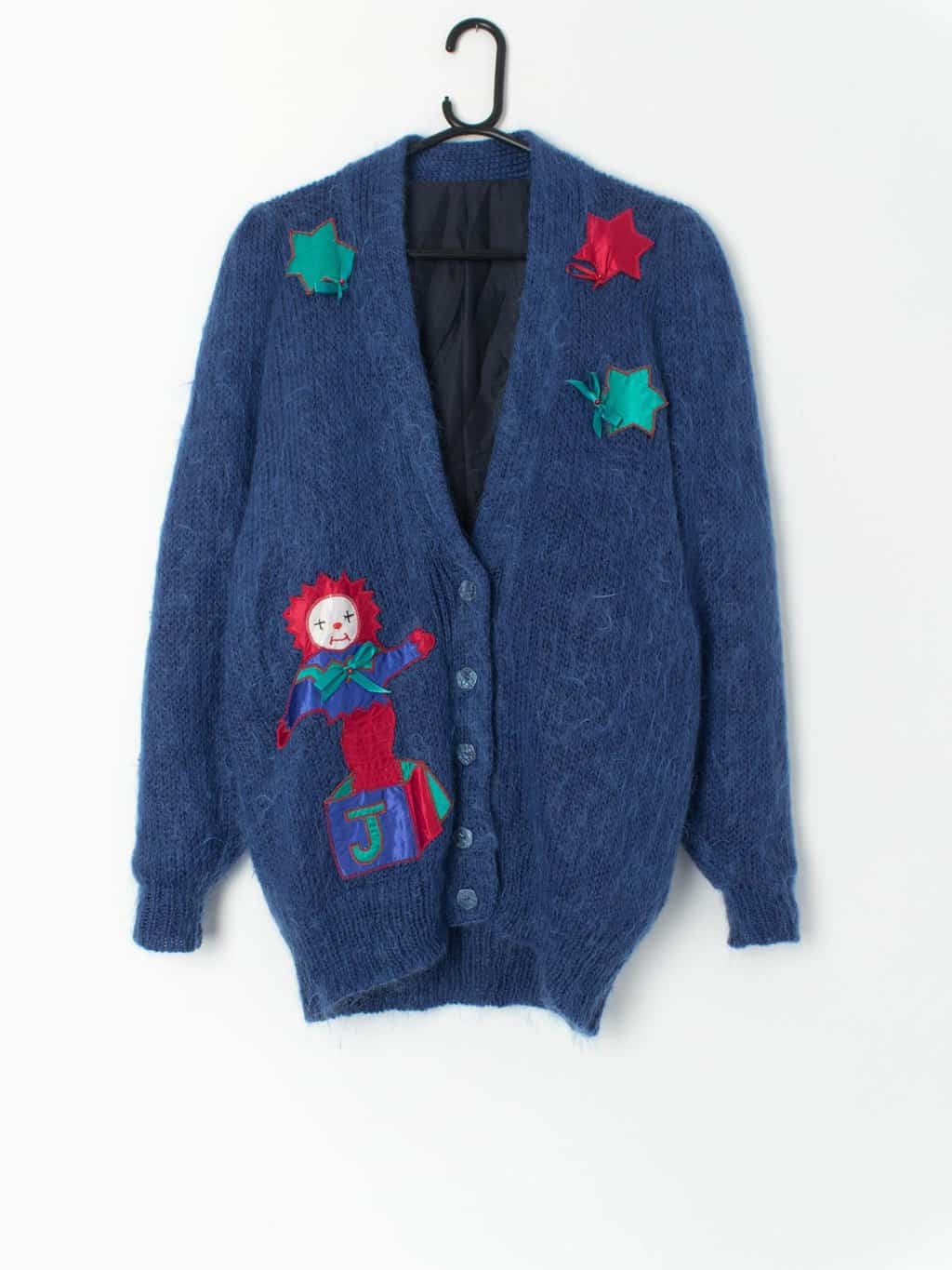 Vintage Jack In The Box Mohair Cardigan In Electric Blue Medium Large