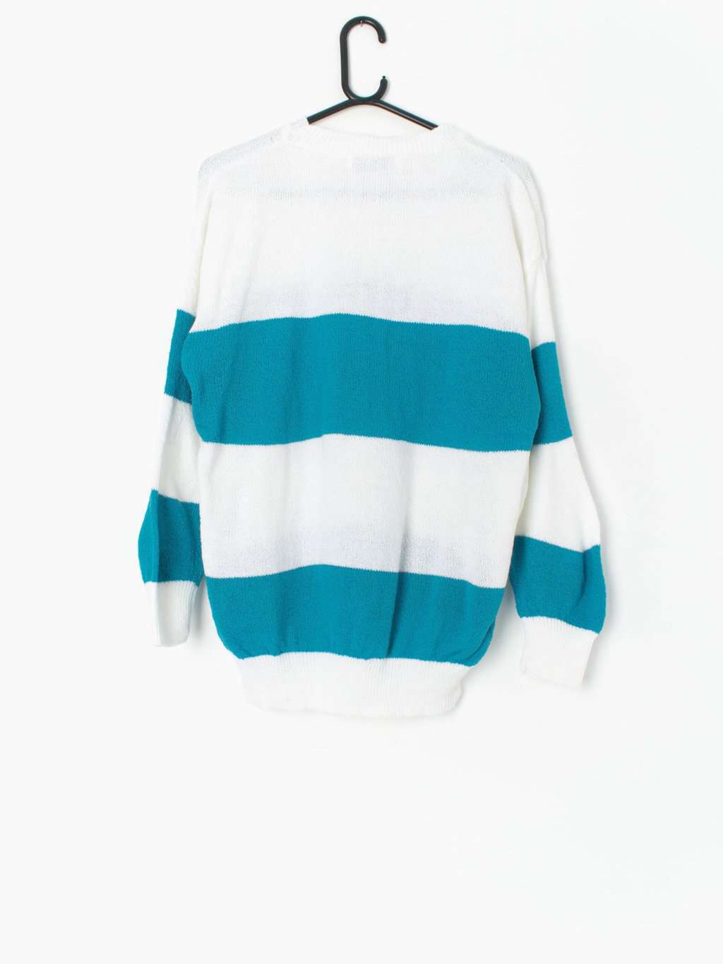 Vintage Knitted Yacht Club Striped Jumper In Blue And White Medium Large 3