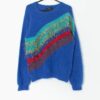 Vintage Mohair Jumper In Electric Blue With Striped Design And Crazy Rainbow Tassels Small Medium