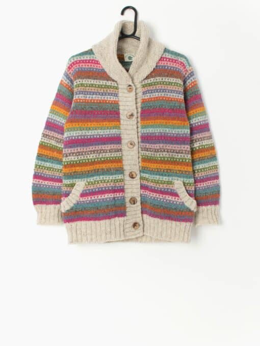 Vintage Pachamama Rainbow Cardigan With Multicoloured Stripes 100 Wool Small