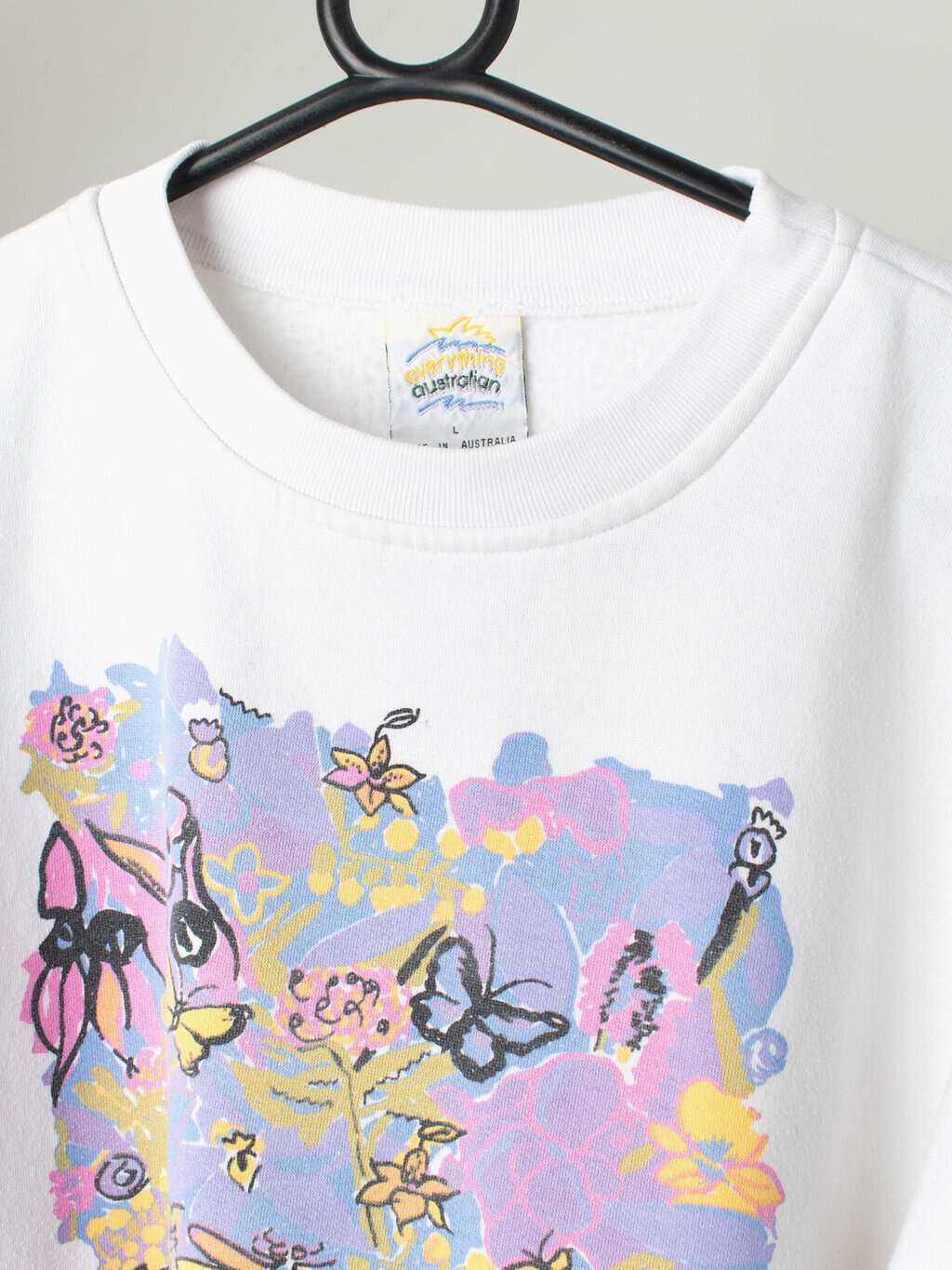 Vintage Pastel Sweatshirt With Flowers And Butterflies Made In Australia Large Xl 2