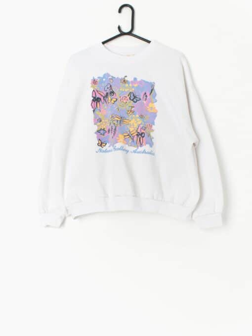 Vintage Pastel Sweatshirt With Flowers And Butterflies Made In Australia Large Xl