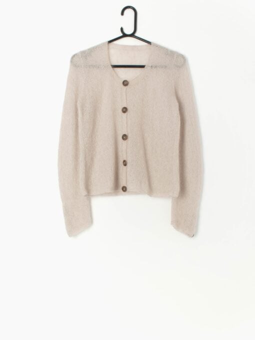 Vintage Shear Mohair Sweater In Fine Knit Beige Wool Xs Small