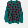 Vintage The Sweater Shop Jumper With Harlequin Pattern In Green And Red Large