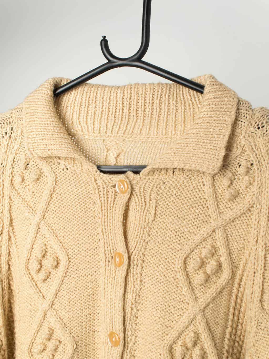 1940s style vintage knitted collared cardigan in dark beige - Medium