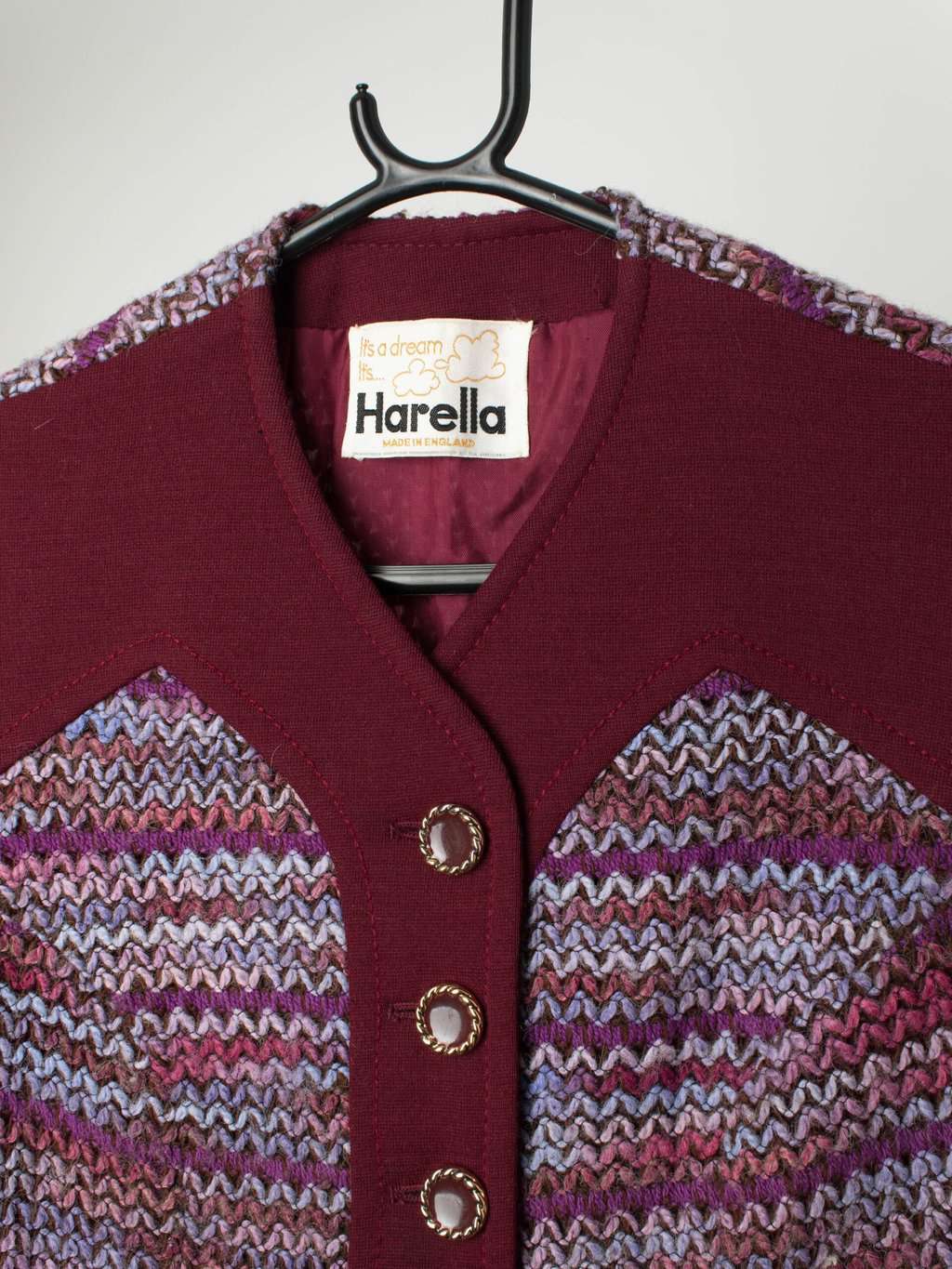 1960s Vintage Plum Harella Wool Waistcoat With Purple Knitted Detail Medium 2