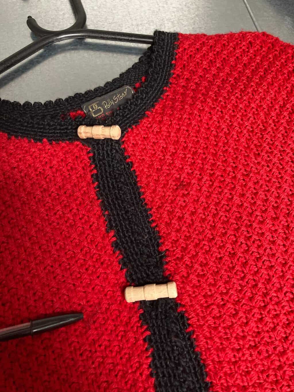 80s Red Folk Cardigan With Pretty Embroidered Floral Design Medium Large 4