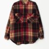 80s Thick Plaid Shirt In Red Black And Tan Large