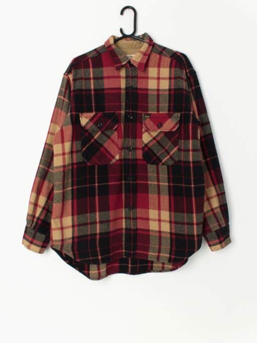 80s Thick Plaid Shirt In Red Black And Tan Large