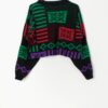 80s Vintage Cropped Jumper With Bright Abstract Design Made In England Medium 3