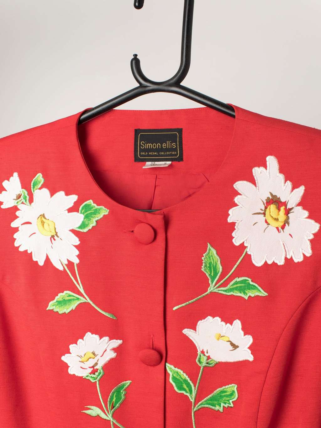 80s Vintage Red Dynasty Blazer With Floral Applique Pattern Small Medium 2