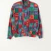 80s vintage silk jacket with abstract red and green patchwork print - Medium