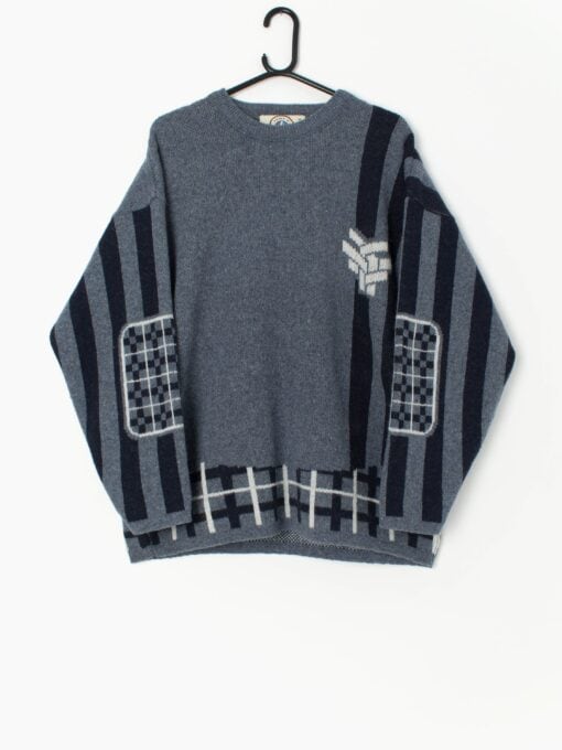 90s Blue Ski Sweater With Geometric Design Xl