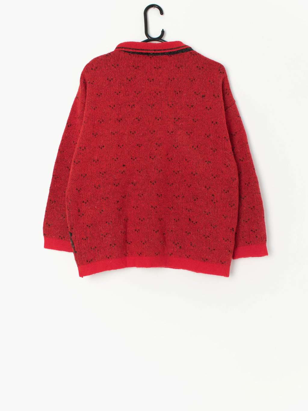 90s Vintage Collared Panda Jumper In Red Medium Large 3