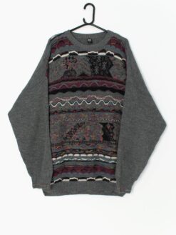 90s vintage Coogi style sweater in grey - XXL