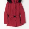 90s Vintage Michael Kors Red Coat With Faux Fur Trimmed Hood Large