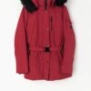 90s Vintage Michael Kors Red Coat With Faux Fur Trimmed Hood Medium
