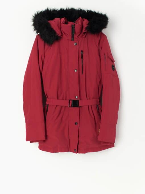 90s Vintage Michael Kors Red Coat With Faux Fur Trimmed Hood Medium