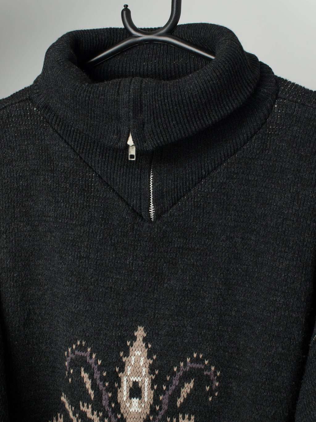 90s vintage quarter zip ski sweater in dark grey - Medium / Large