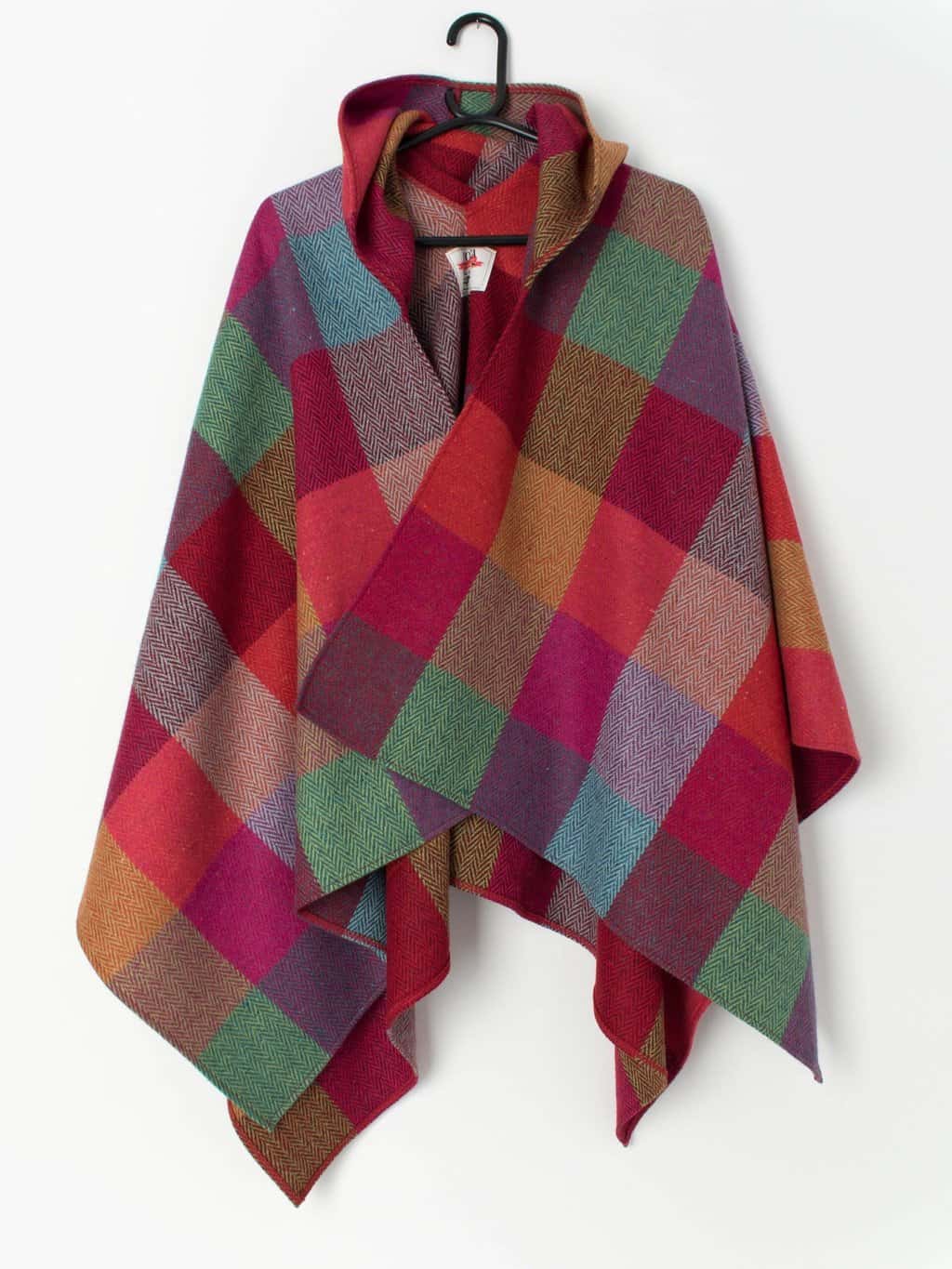 Bright plaid wool cape by Avoca, Ireland - One size